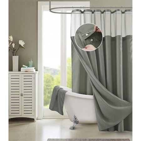Gfancy Fixtures 72 x 70 x 1 in. Gray Sheer & Grid Shower Curtain & Liner Set GF3670866